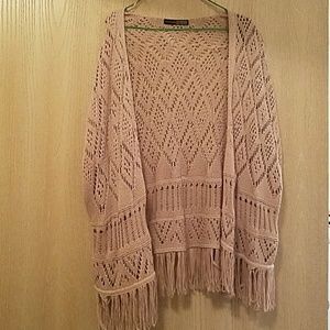 Fringed tan cardigan